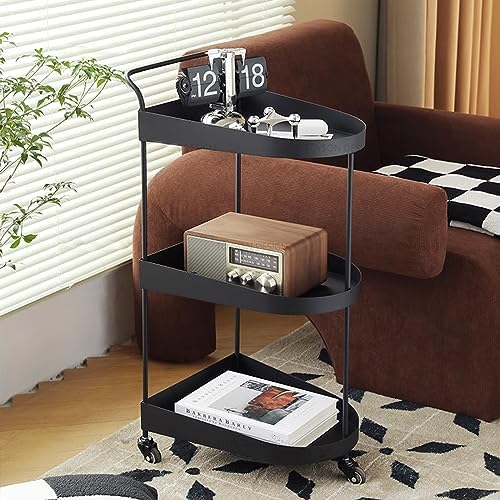 3-Tier Rolling Bar Cart with Metal Frame Black 15Dx9Wx31H
