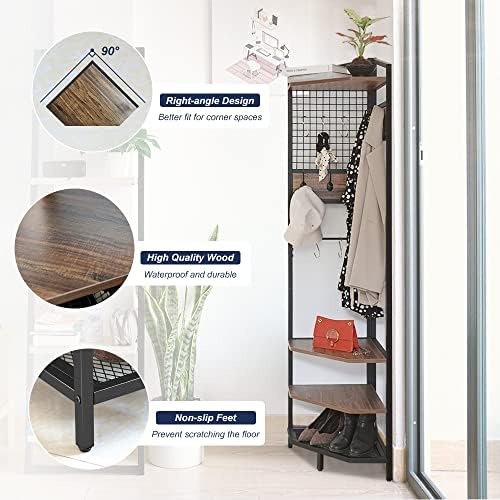 HIDODO Corner Hall Tree with Shoe Rack and Storage Shelf