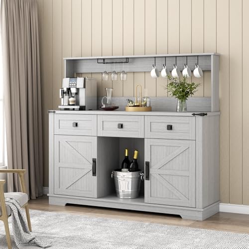 Gyfimoie Farmhouse Bar Cabinet with Hutch and 3 Drawers