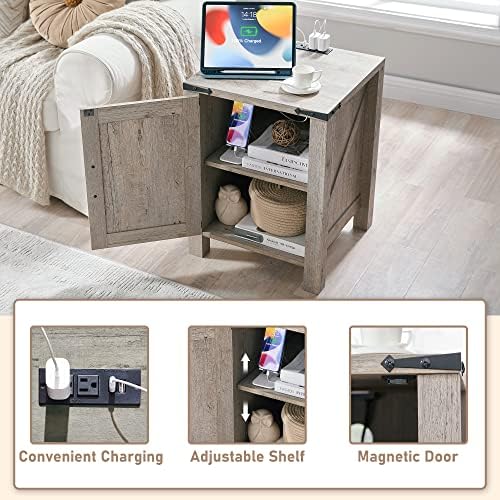 OKD Nightstand with Charging Station and Barn Door