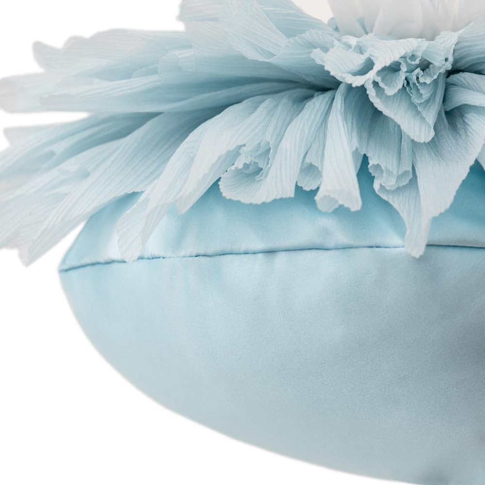 3D Flower Throw Pillow 14 inch Blue Velvet Decor