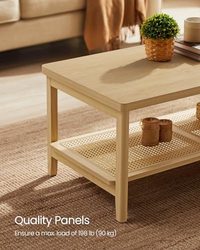 VASAGLE 2-Tier Coffee Table with PVC Rattan Storage Shelf