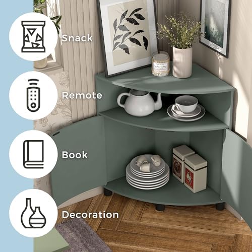 Berg Modern 31-inch LED Corner Cabinet with 2 Shelves 16 Colors USB Charge Cord Sage Green