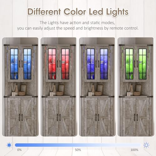 Farmhouse Corner Cabinet with LED Light