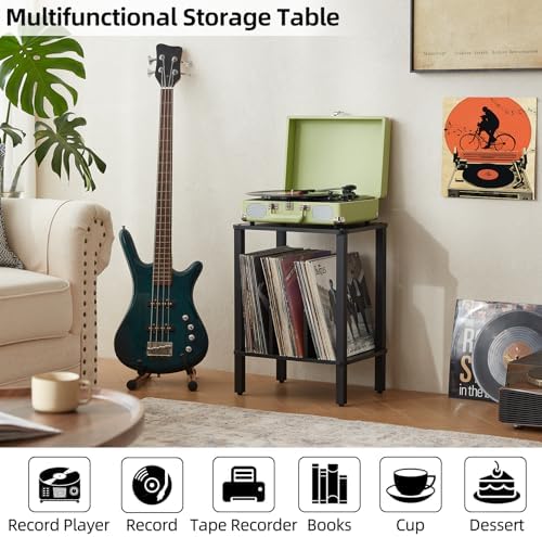 LELELINKY 2-Tier Record Player Stand with Storage for 100 Albums Black