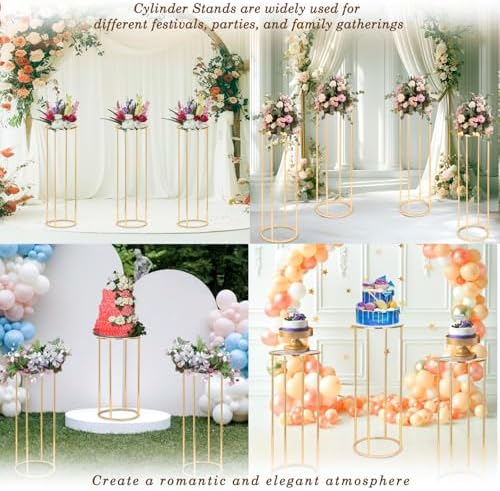 3PCS Gold Metal Cylinder Party Stands for Events Display Tables