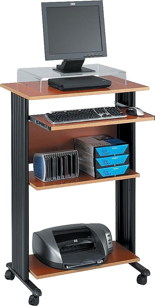 Safco MUV Mobile Stand-Up Desk - 2 Adjustable Shelves - Cherry Finish