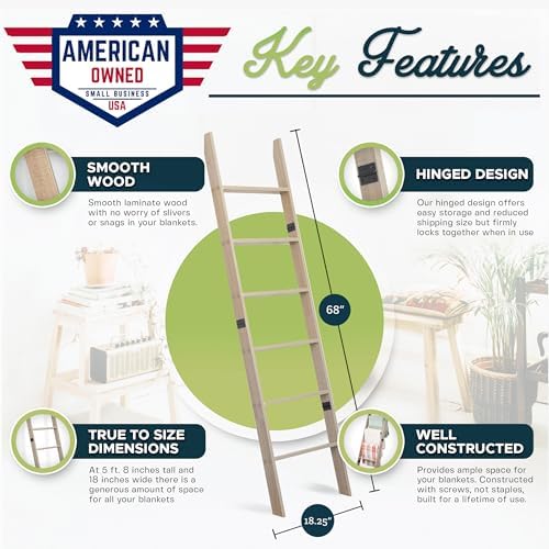 Blanket Ladder 5ft 8in 6-Tier Smokey Oak Rustic Decor