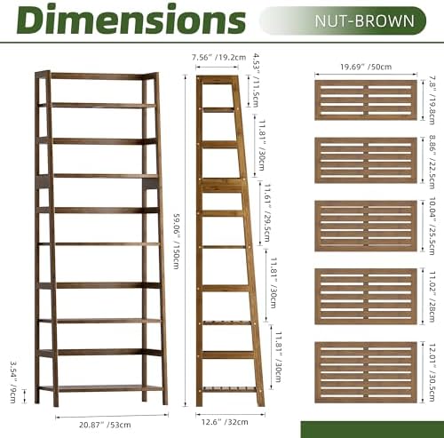 Vovala 5-Tier Bamboo Bookshelf with Modern Ladder Design