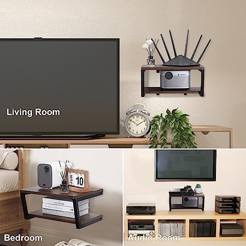 LUCKUP Floating Wall Shelves with 2 Shelves Wood AV Media Stand
