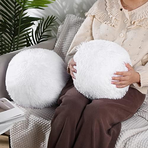 Harrycle 2 Piece Round Plush Throw Pillow Set White 10 Inch Decorative For Home