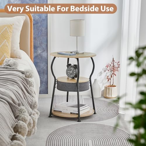 ZEXVIDA Small Round Side Table with Storage