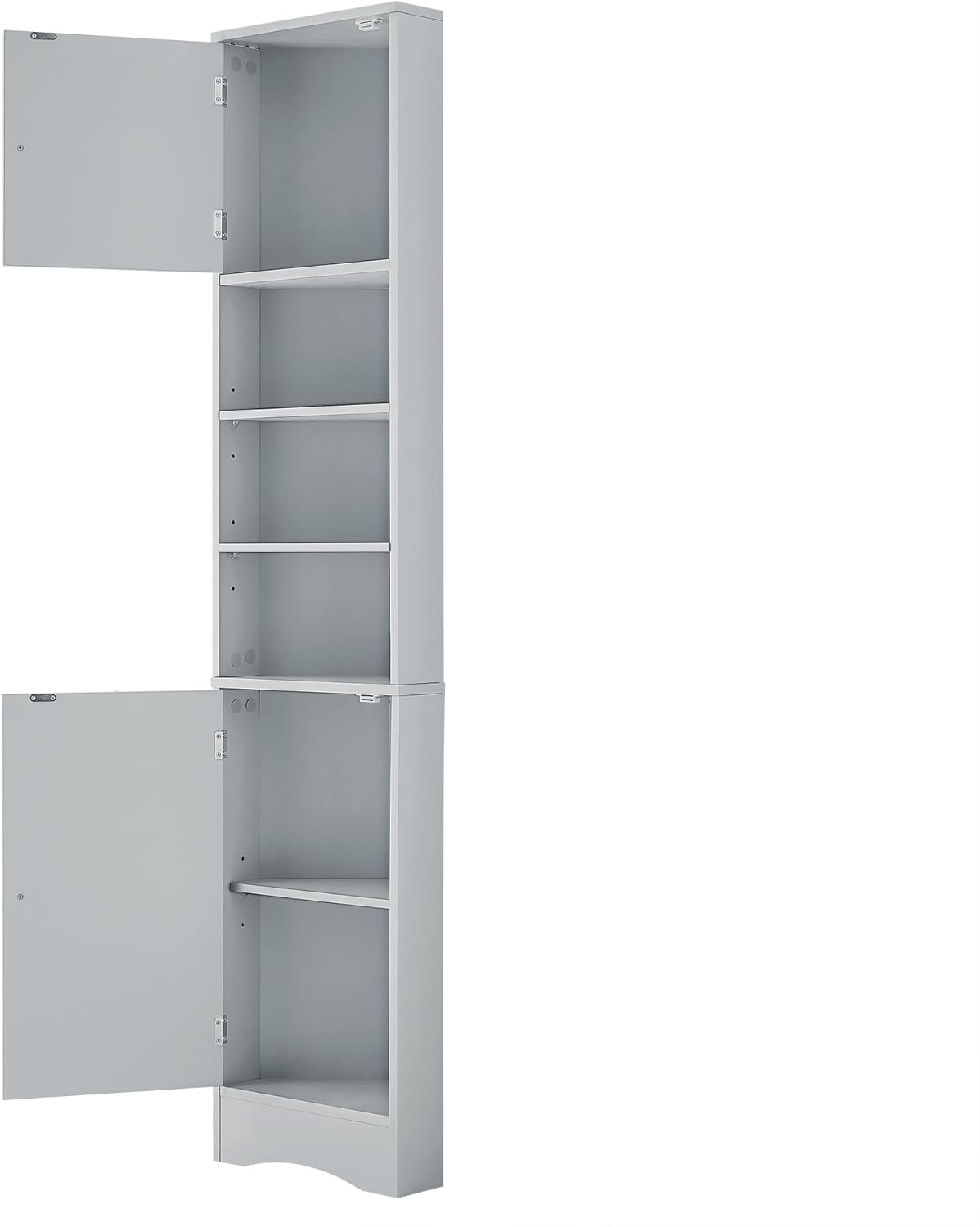 Triangle Tall Corner Storage Cabinet with 2 Doors Open and Adjustable Shelves - Grey