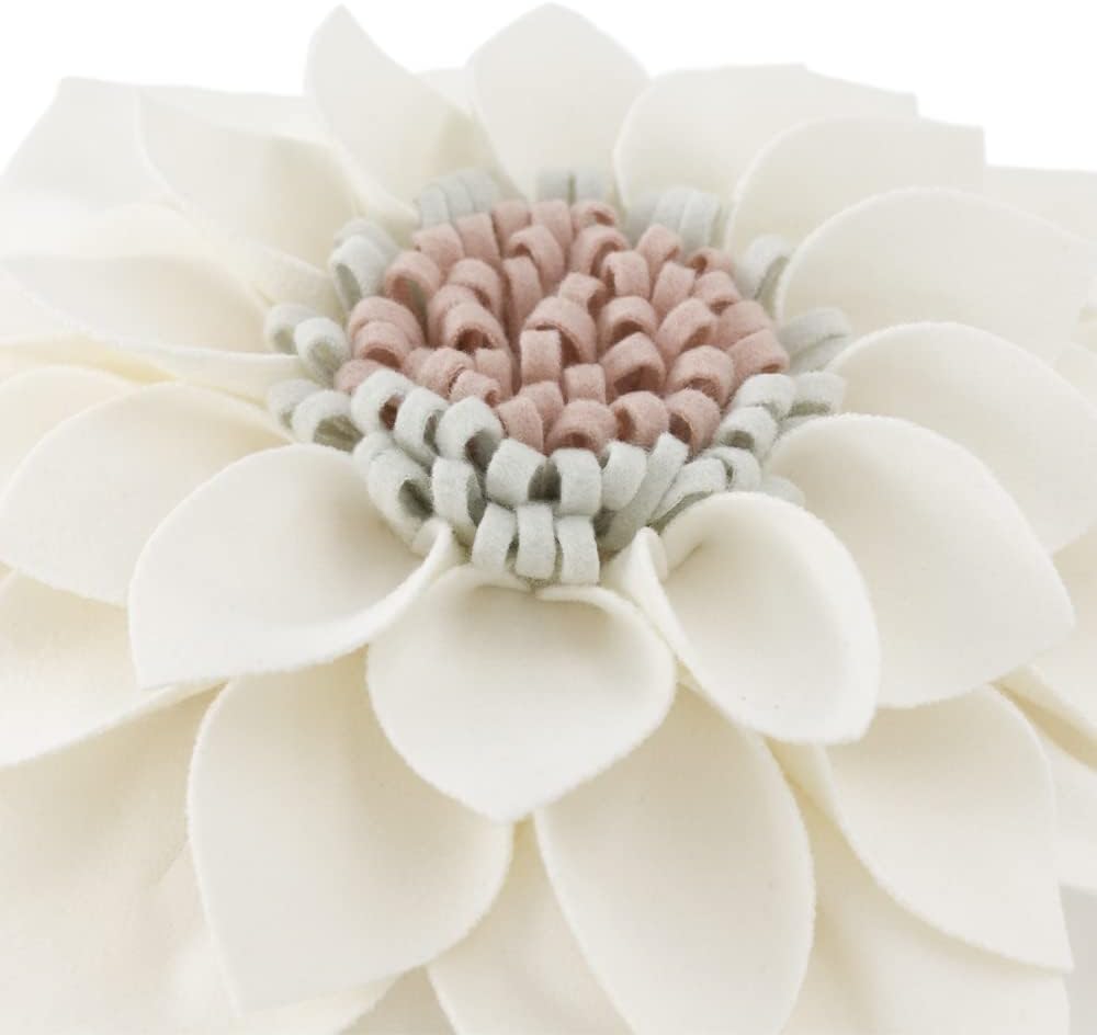 3D Flower Throw Pillow 14 Inches Cream Decor