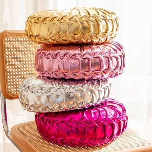 Handmade Gold Round Throw Pillows with Metallic Decor
