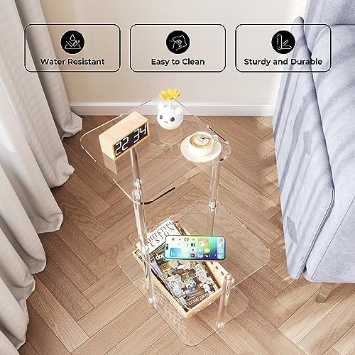 Eglaf Acrylic 3 Tier Side Table - Clear Nightstand for Bedroom Living Room Entryway