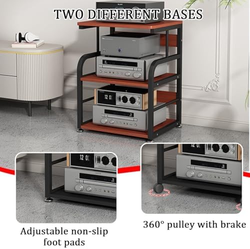 Nordivo Audio Rack Tower With Wheels 4 Tier Media Stand Corner Entertainment Cabinet Red H745cm29-B