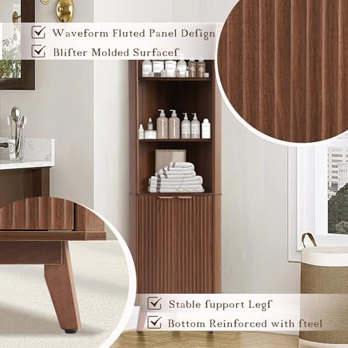 Grepatio 68 Tall Corner Cabinet with Fluted Doors and Adjustable Shelves