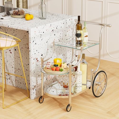 Tangkula 3-Tier Bar Cart with Mirrored Shelves and 4 Wheels