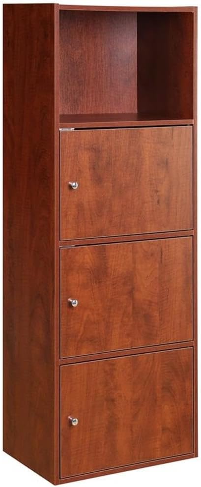 Convenience Concepts Xtra Storage Three-Door Bookcase in Cherry Wood Finish 1