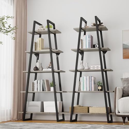 WildVenture 5-Tier A-Shape Bookshelf with Metal Frame