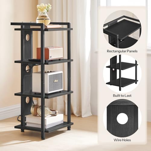 HOOBRO 4-Tier AV Media Console with LED Light and Charging Station Black