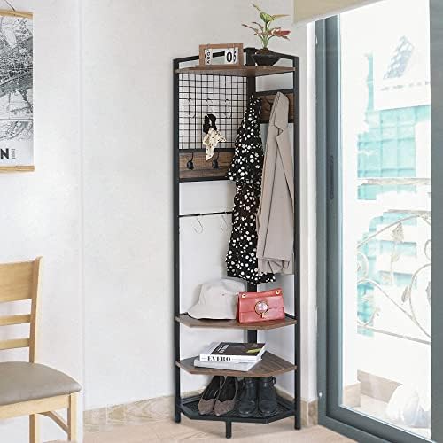 HIDODO Corner Hall Tree with Shoe Rack and Storage Shelf