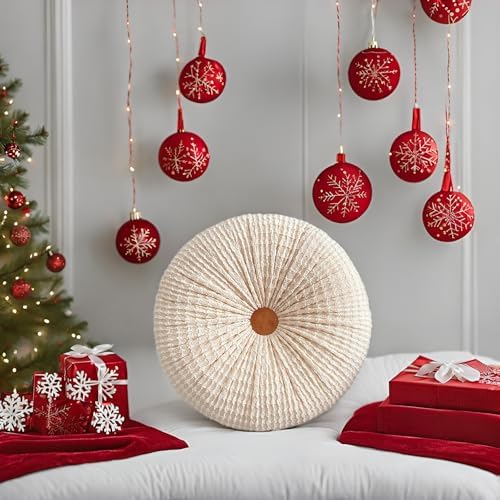 Round Throw Pillow 16 Inches Ivory Boho Decorative