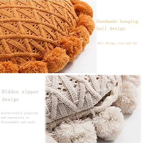 IXITON Round Knitting Pompoms Pillow Sunflower Decorative Cushion Throw Pillow with Insert 20 Inch Light Yellow