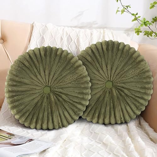 HIG Decorative Round Throw Pillows Set of 2 Velvet Pumpkin Pillows