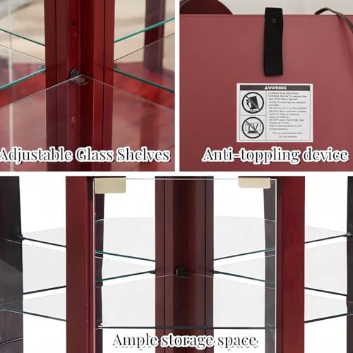 Cherry Corner Curio Cabinet with 4 Adjustable Glass Shelves and Glass Doors