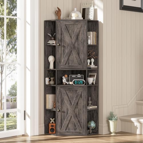 Farmhouse Corner Cabinet with Adjustable Shelves and Doors Grey 1