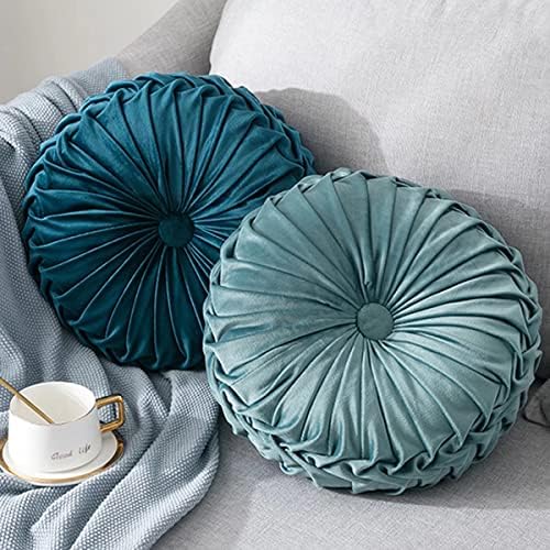 HLOVME Velvet Round Pillow 137 Inch Lake Blue