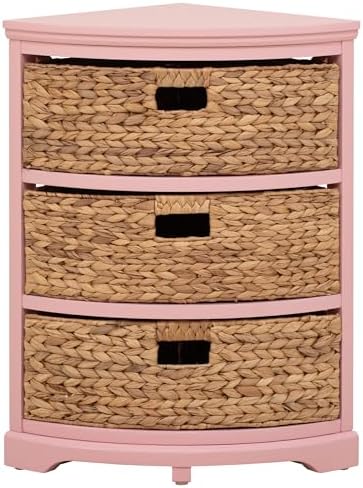 eHemco Hampton Meadows 3 Tier Corner Table with 3 Wicker Baskets Pink