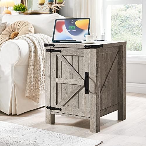 OKD Nightstand with Charging Station and Barn Door
