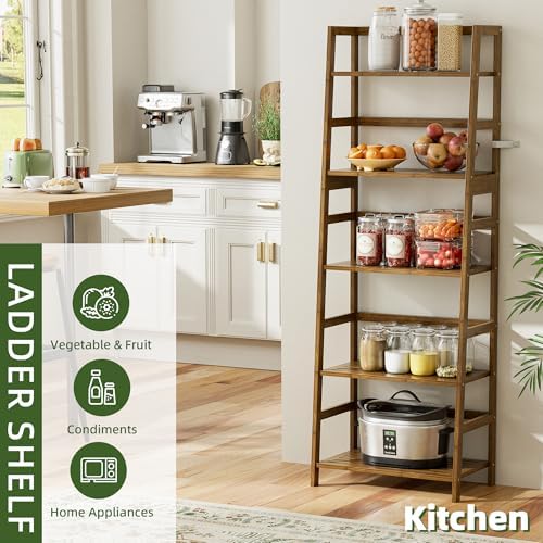 Vovala 5-Tier Bamboo Bookshelf with Modern Ladder Design