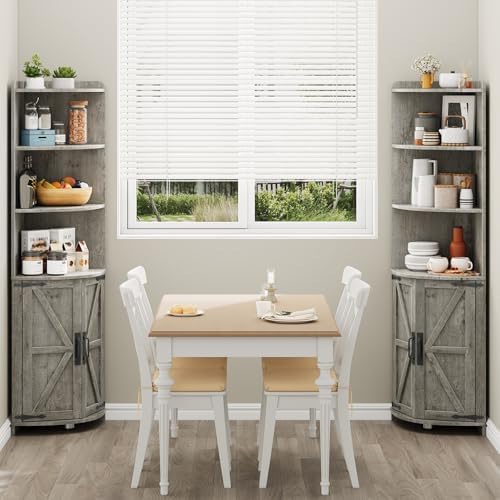 Vabches Tall Corner Cabinet with Barn Door Design Grey