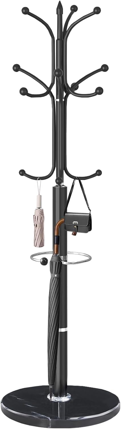 ZIECUKU Metal Coat Rack with Marble Base and 12 Hooks