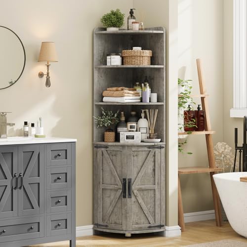 Vabches Tall Corner Cabinet with Barn Door Design Grey