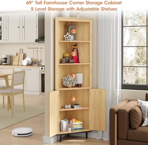 Maupvit Modern Boho Corner Shelf 69 Inch Storage Cabinet