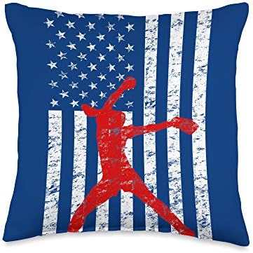 Distressed American Flag Softball Pitcher Throw Pillow