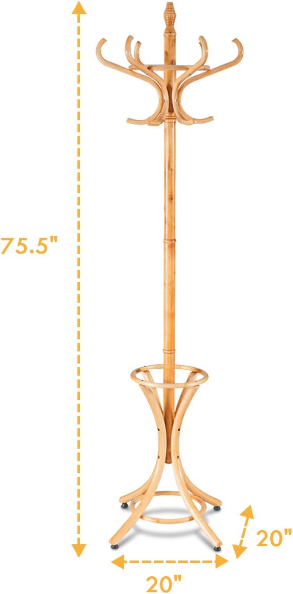 Tangkula 755 Inch Standing Coat Rack with 12 Hooks and Umbrella Stand