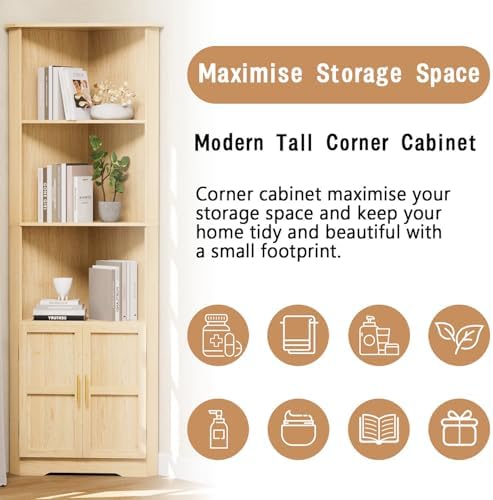 ROMMAK 67 Inch Tall Corner Cabinet with 2 Doors and Shelves