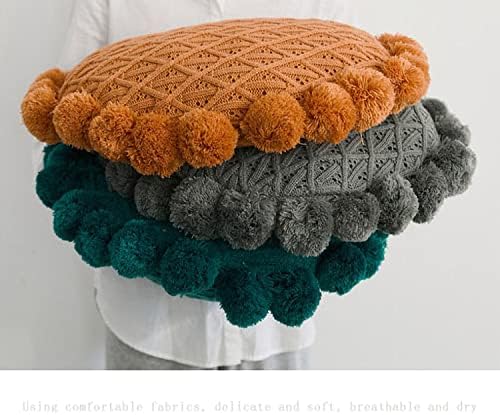 IXITON Round Knitting Pompoms Pillow Sunflower Decorative Cushion Throw Pillow with Insert 20 Inch Light Yellow