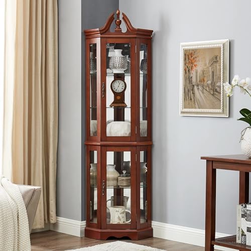 Lighted Corner Curio Display Cabinet with Tempered Glass Doors