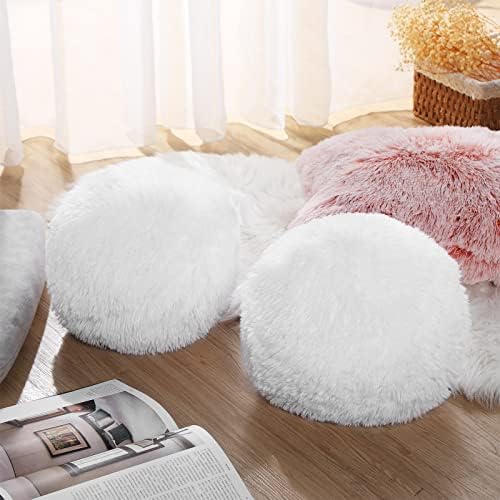 Harrycle 2 Piece Round Plush Throw Pillow Set White 10 Inch Decorative For Home