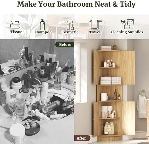 71 Inch Tall Corner Cabinet with Doors and 5-Tier Shelves