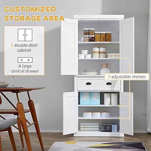 HOMCOM 725 Inch Kitchen Pantry Cabinet with 4 Doors Drawer and 3 Adjustable Shelves