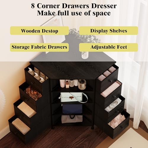 LUMTOK 8 Drawer Corner Dresser with Storage