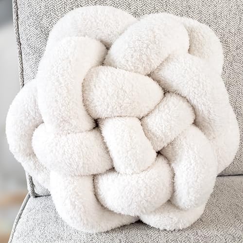 2C Home Large White Knotted Pillow 13 Inch Round Throw Pillow